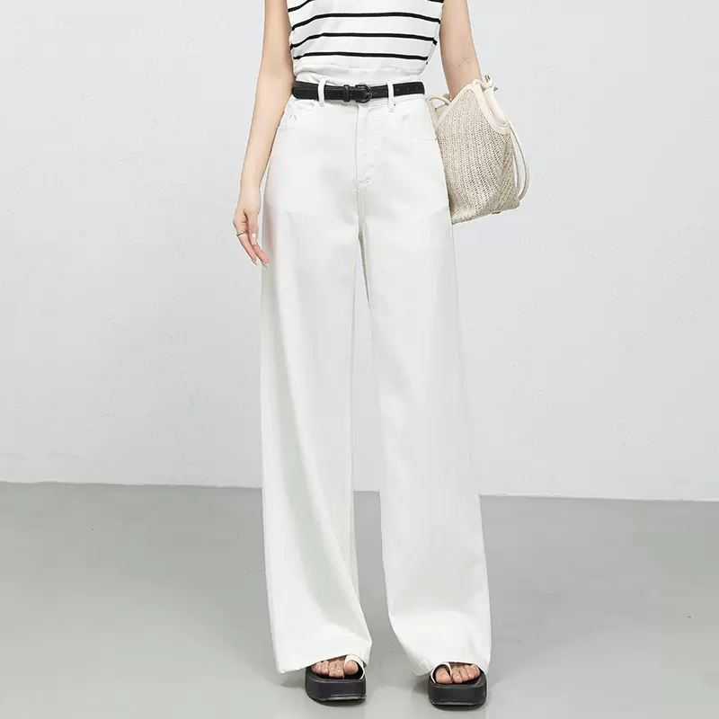 如果2026年夏新款白色中高腰阔腿牛仔裤天丝棉垂顺休闲阔腿裤8178