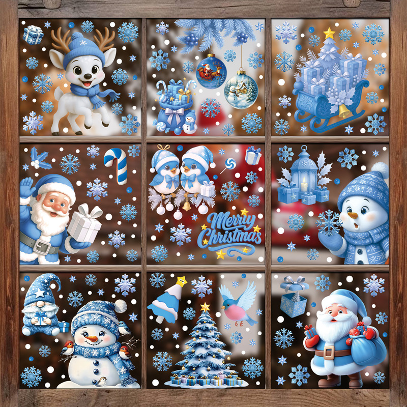 クリスマスステッカークリエイティブ漫画サンタクロースガラスステッカークロスボーダー新しい鐘スノーフレーク雪だるま静電ステッカー|undefined