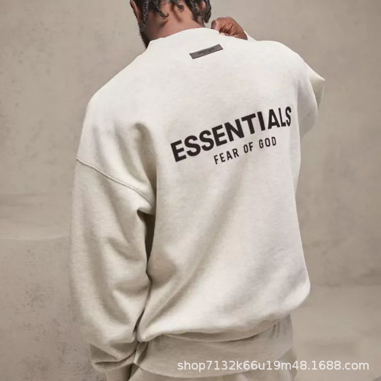 Essentials American-Style Trendy Brand High Street Loose-Fitting Unisex Sweatshirt with Flocked and Fleece Lining for Couples