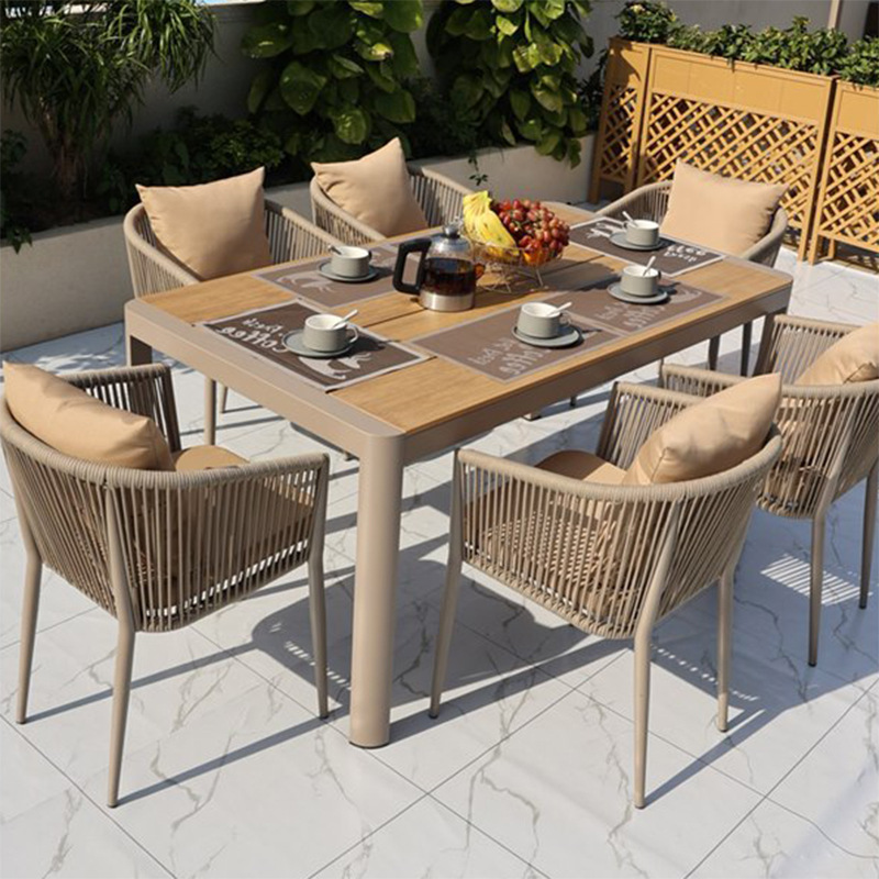 Nordic Outdoor Dining Table and Chair Combination Rattan Chair Three-piece Set Balcony Courtyard Tea Table Terrace Leisure Area Outside Plastic Wood Table