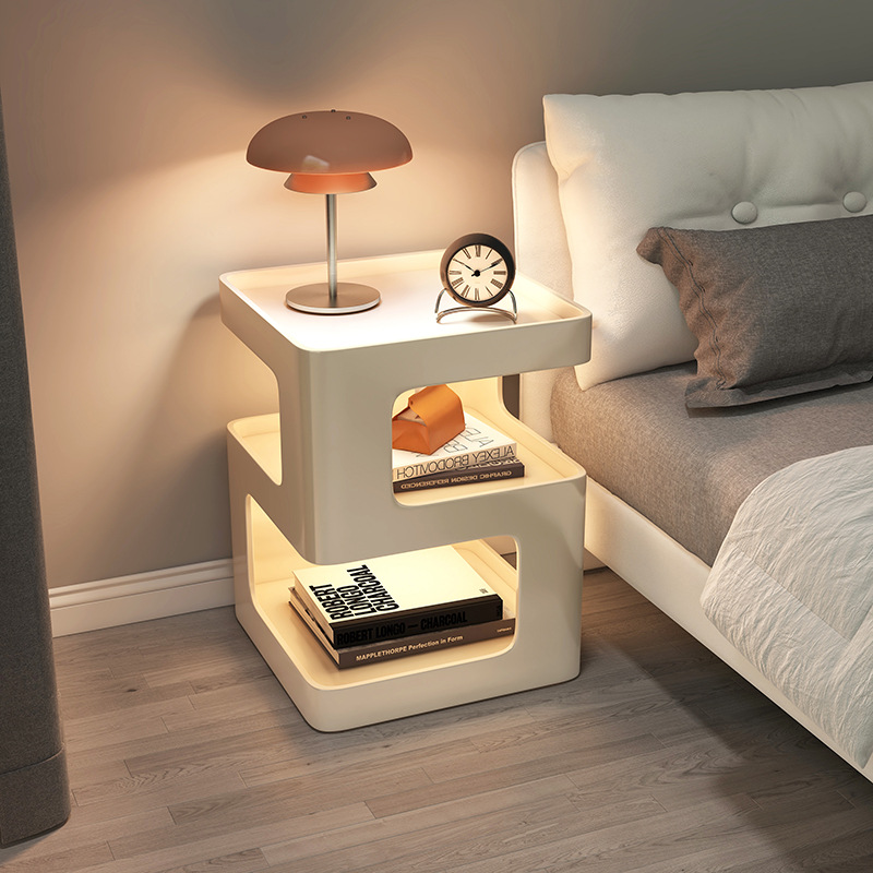 Mesa de cabezal de cama dormitorio armario de almacenamiento armario de almacenamiento estante de libros simple estante de visualización multifuncional estante de almacenamiento lateral doméstico