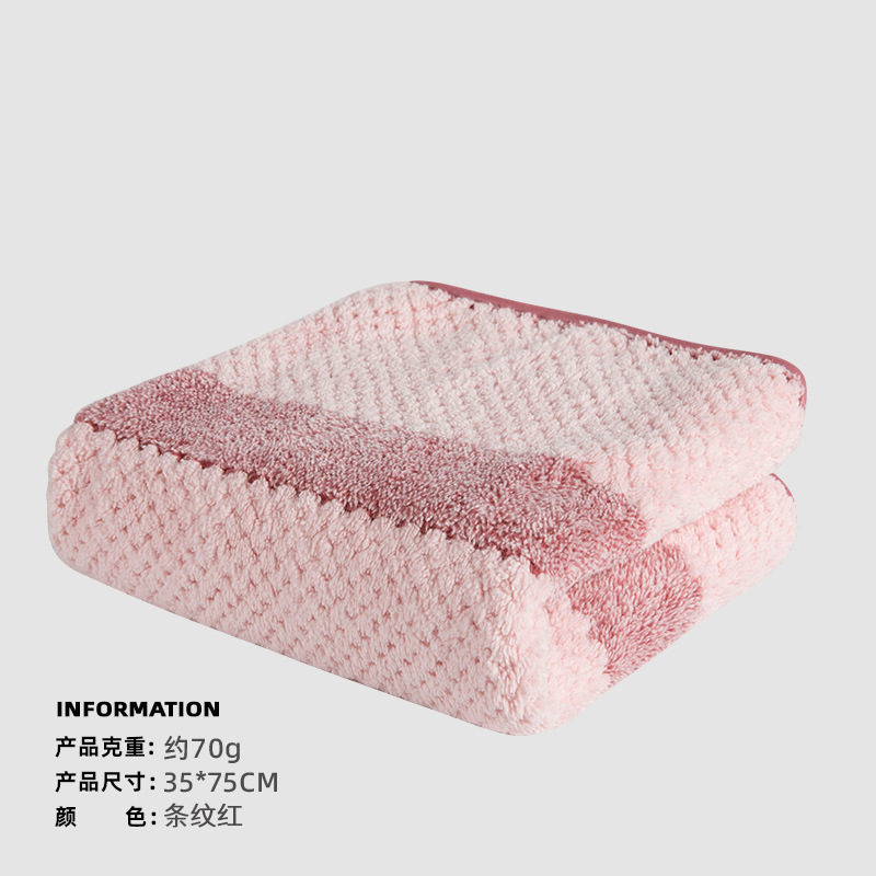 Toalla gruesa de lana de coral a rayas de rejilla de piña de alta densidad al por mayor de fábrica Toalla absorbente suave para uso diario en el hogar