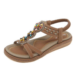 G923-2 Summer New 2025 Easiest for Match Fashion Trbottomy Flat Sandals Women's Elastic Band Lightweight Plaid Sandals