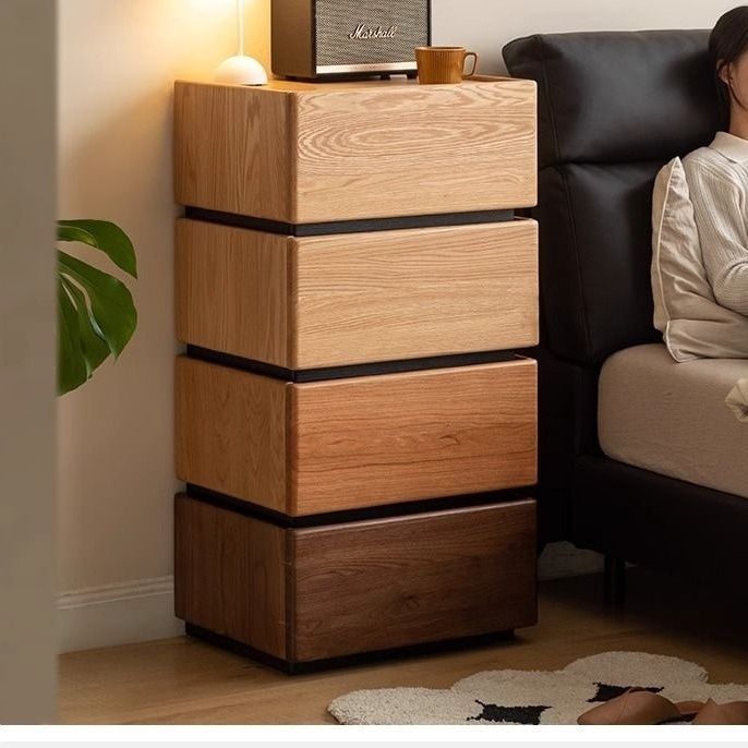 Assembled Cherry Wood Bedside Table Combination Cupboard Bedroom Bedside Table Storage Storage Card Door Cabinet