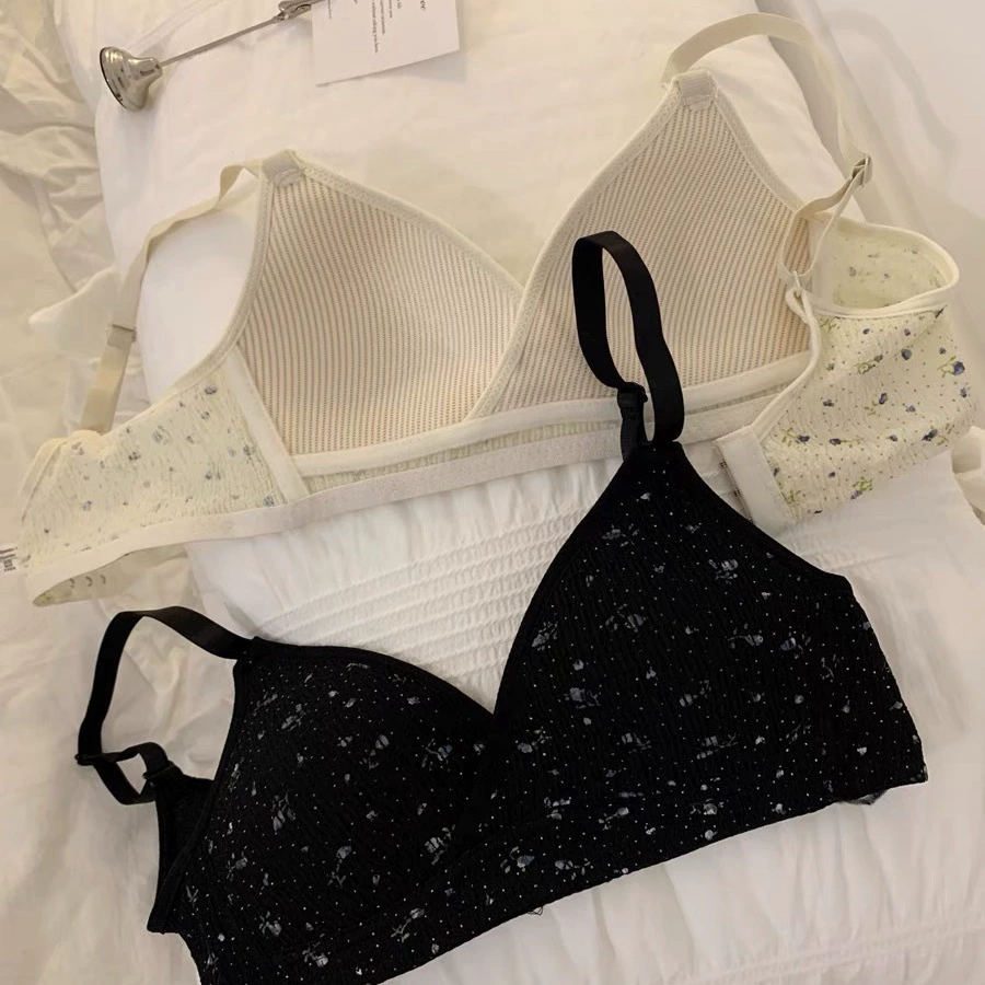 Cute supporting wireless bra for students, bra top, floral print, french style