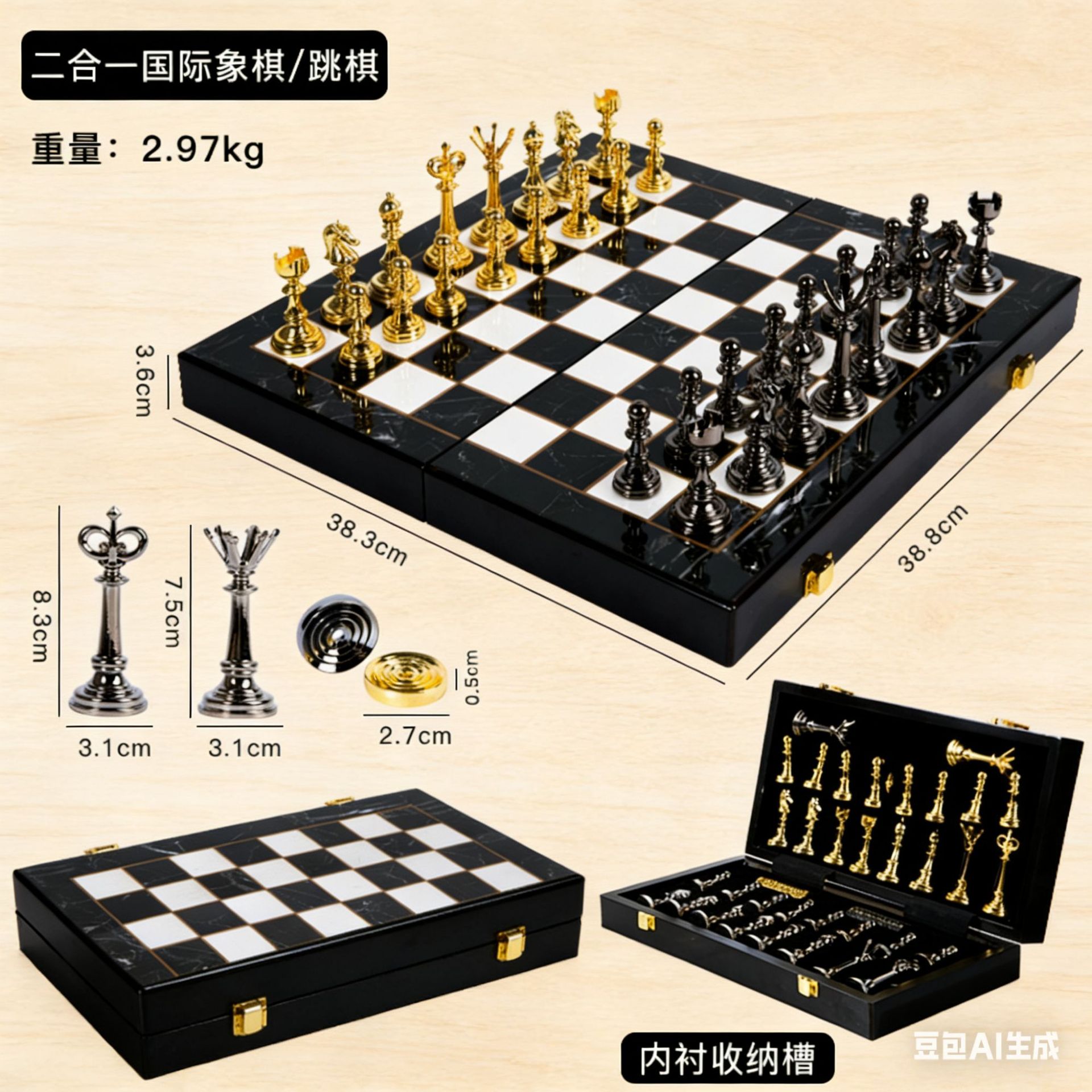 6680 Large Metal Chess Pieces High-End Dual-Use Foldable Two-In-One Set Chessboard Cross-Border