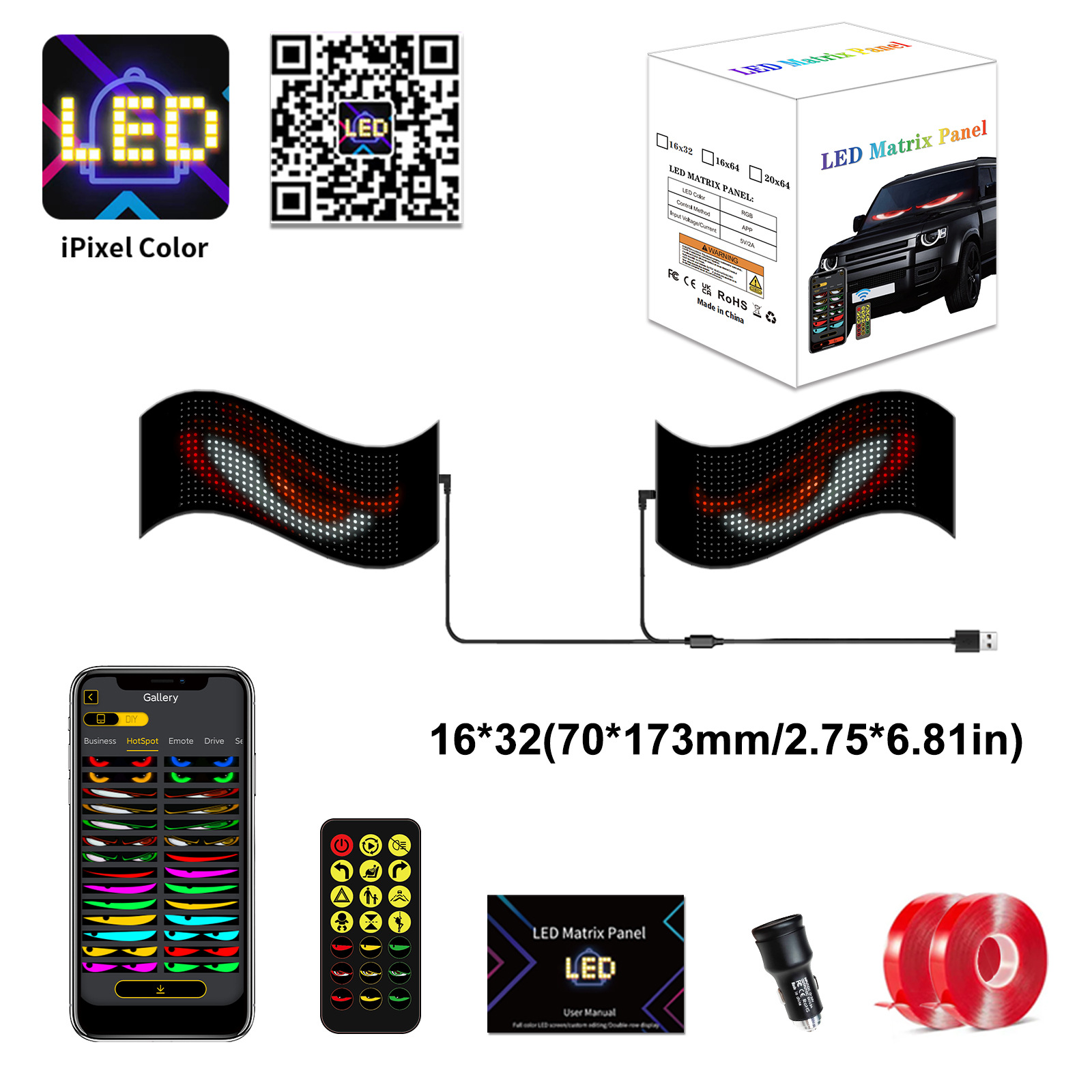 Nuevo camión dinámico ojo del diablo LED coche pantalla USB montado en coche ojo lámpara de camión dinámico APP