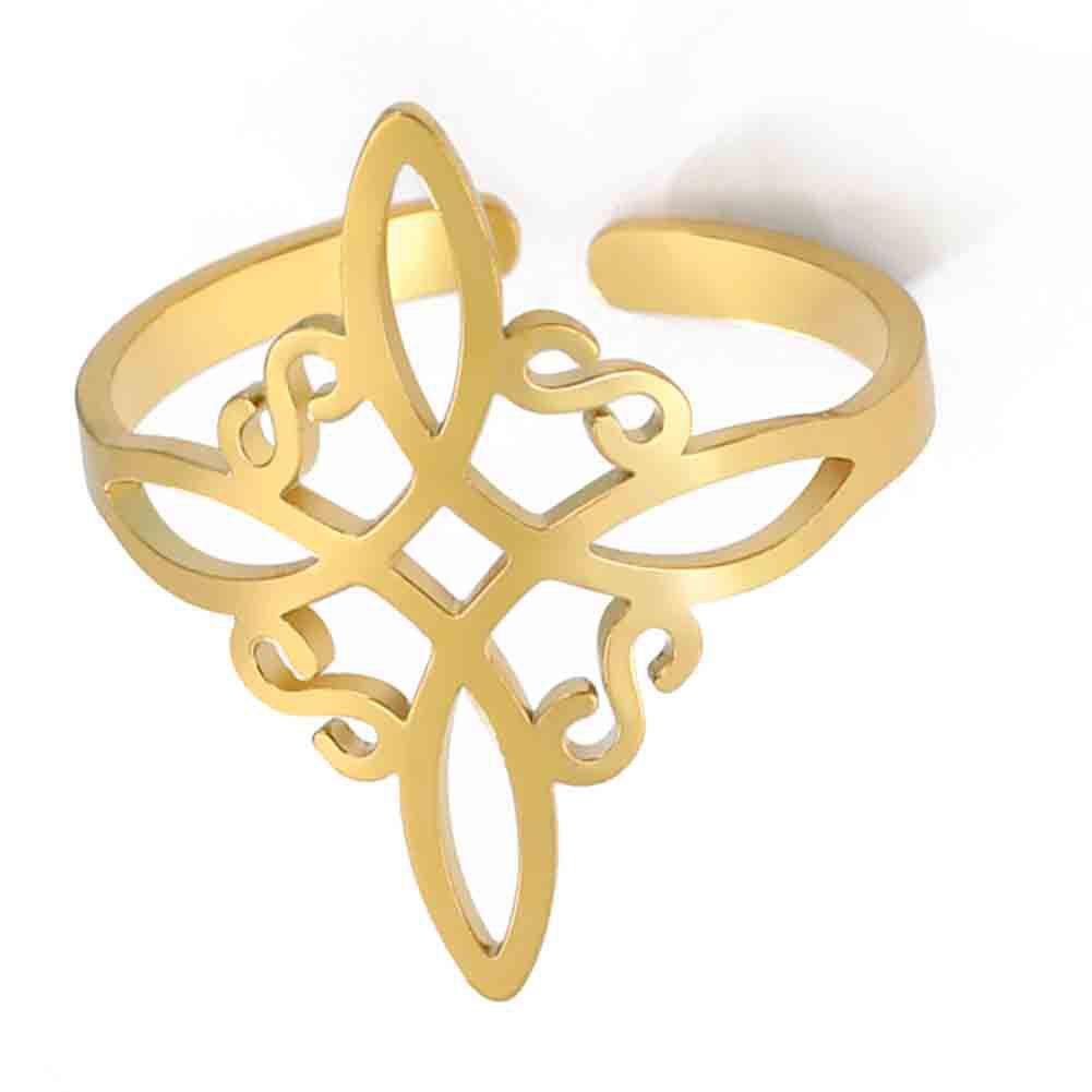 Anillo abierto de acero inoxidable de las mujeres Anillo abierto de nudo celta cuadrado de acero de titanio de comercio electrónico transfronterizo europeo y americano