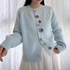 设计感小众不规则彩扣针织开衫毛衣外套女2025秋韩系减龄针织上衣
