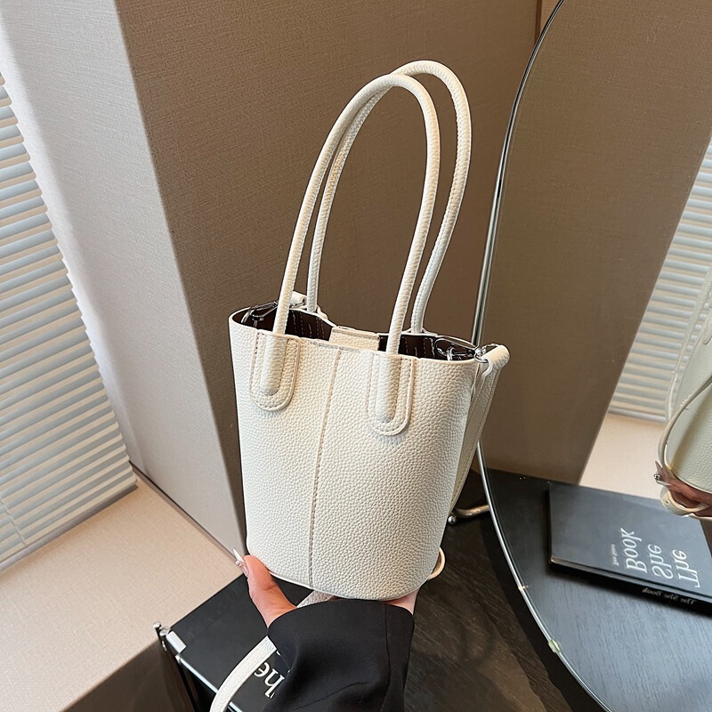 韓国の高級質感シンプルスタイルの女性用ポータブルバケットバッグ、ライチ柄通勤旅行ショルダーバッグ、クロスボディバッグ|undefined