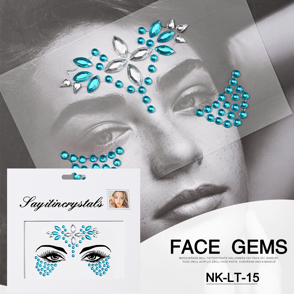 Pegatinas de tatuaje facial pegatinas de cristal pegatinas de cejas pegatinas faciales pegatinas de diamante de agua decoración acrílica estilo europeo y americano