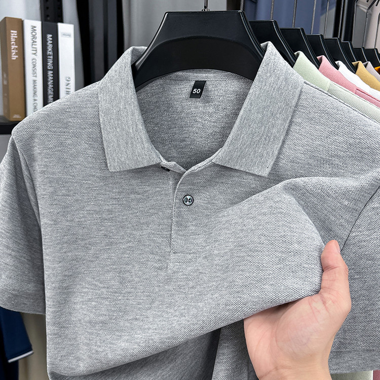 Men's Business Casual Lapel Cotton Short-Sleeved Polo Shirt 2025 Summer Thin Loose Versatile Pure Color T-Shirt