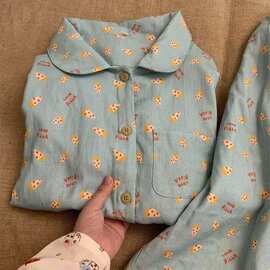 秋季新款睡衣女云朵棉翻领开衫长袖长裤甜美可爱少女家居服套装