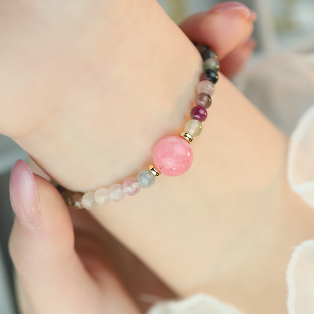 Pulseras elásticas de cristal de tormalina natural hechas a mano de nicho nuevo nuevo estilo chino pulseras de alto nivel de estilo chino joyería de mano