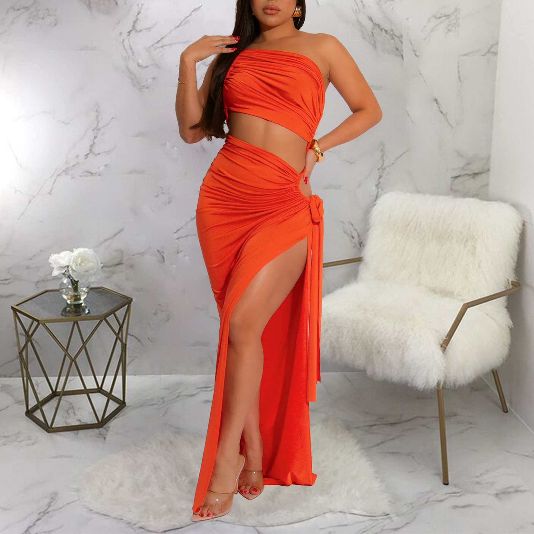 345g Weight Maxi Long Dress Dress Length Type Sleeveless Sleeve Length Sheath Dress Dresses Type Polyester Fabric Type High Waist Waist Line Banquet, Cocktail Party Occasion Strapless, Oblique collar Neckline Slim Fit Type Solid Color Pattern Summer Season Women's Gender Sexy, Streetwear Style Wholesale Women's Sexy Streetwear Solid Color Banquet Cocktail Party Strapless Oblique Collar Sleeveless Sheath Dress 11