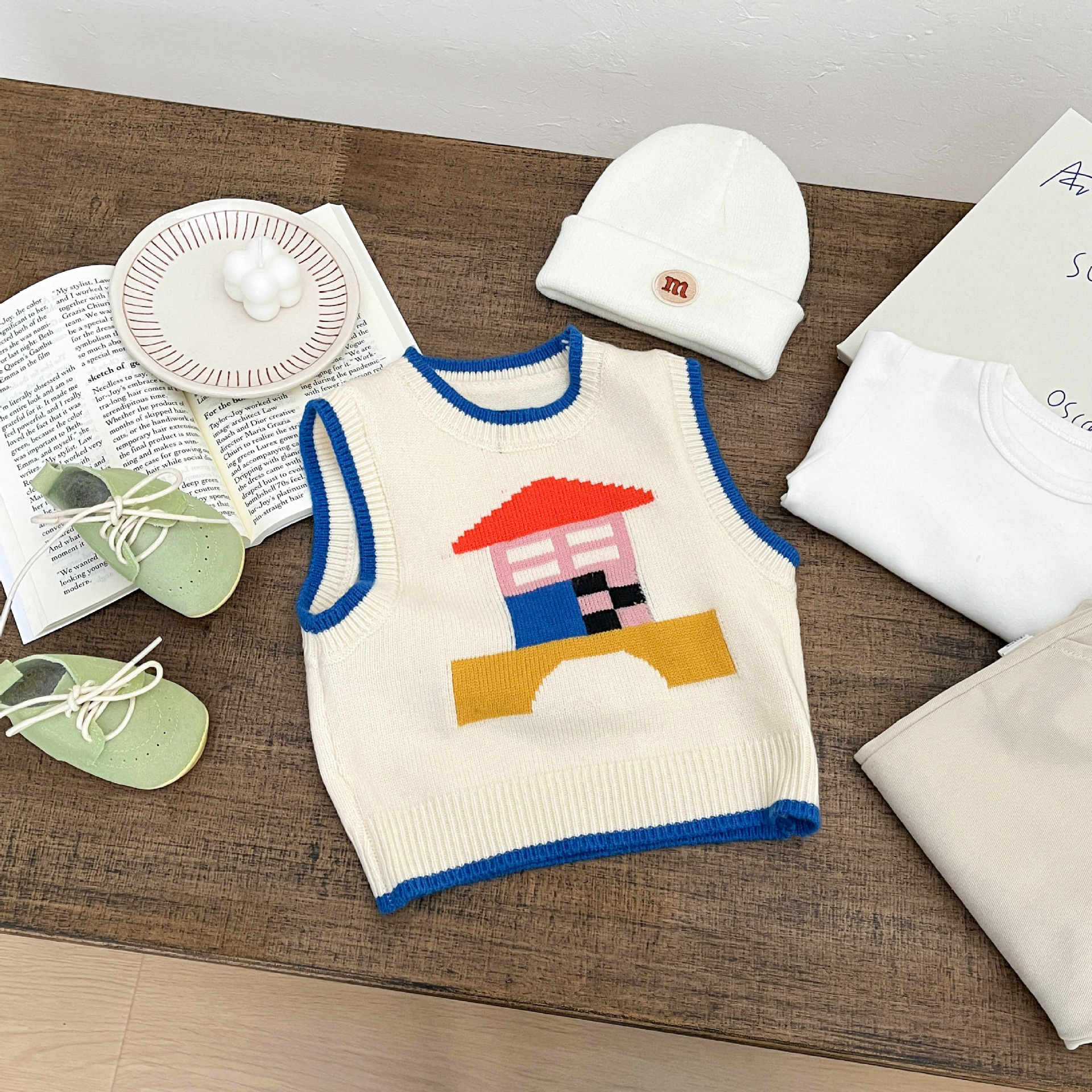 Corea del Sur super lindo bebé chaleco de punto primavera y otoño niños dibujos animados lindos chaleco de primavera ropa de bebé