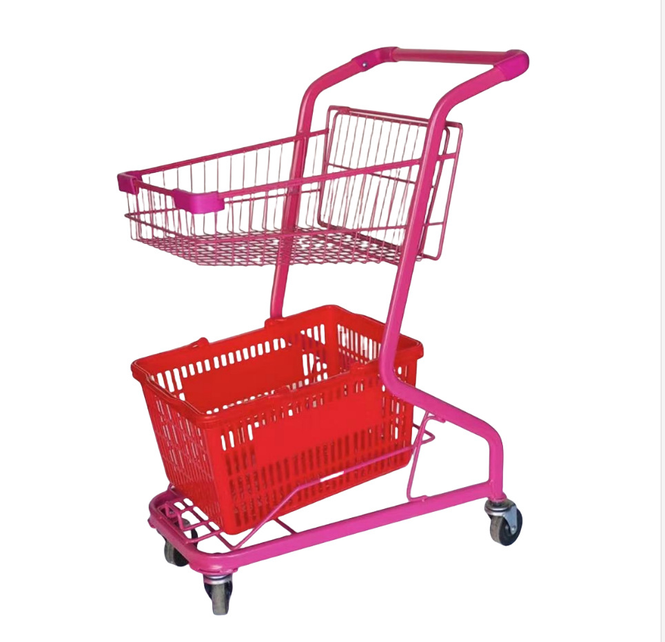 Carrito de compras de supermercado de doble capa, carrito de bar, carrito KTV, carrito rosa, máquina de muñecas.