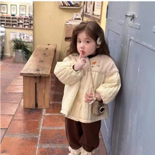 童装女童新品保暖棉服秋冬季韩版小女孩甜美毛毛拼接圆领棉衣外套