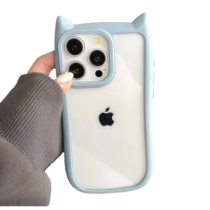 Чехол для телефона Apple iPhone 16/17 серии, защитный бампер с 3D ушками кота, ударопрочный