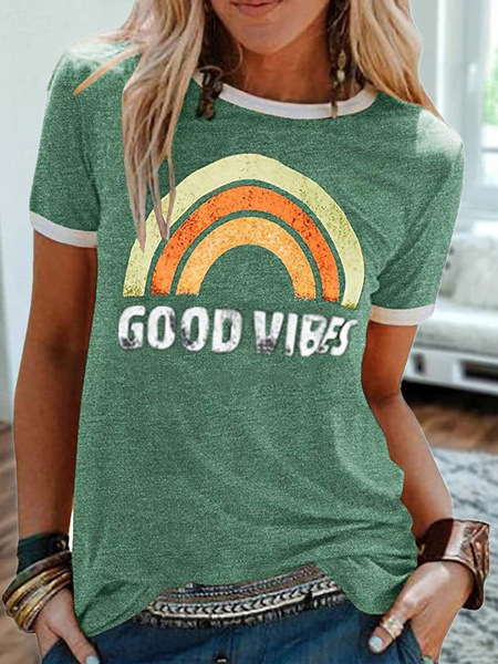 Women's T-shirt Short Sleeve T-shirts Printing Casual Letter Rainbow display picture 5