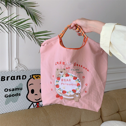 35241 Japanese embroidered shopping bag, girl’s handbag, cute shopping bag, student class bag, shoulder bag