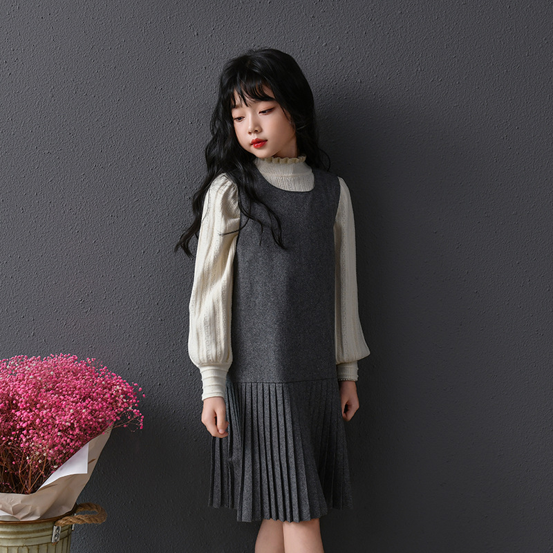 Chaleco de niña vestido de falda de chaleco gris claro vestido de princesa de temperamento de estilo universitario plisado