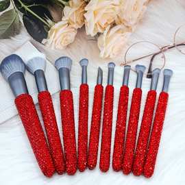 镶钻手柄化妆刷十件套人造纤维散粉刷专业美妆化妆刷套装