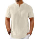 2025 Cross-border Amazon Wish New Men's Retro Cotton and Linen Striped Henley Shirt Casual Loose Shirt