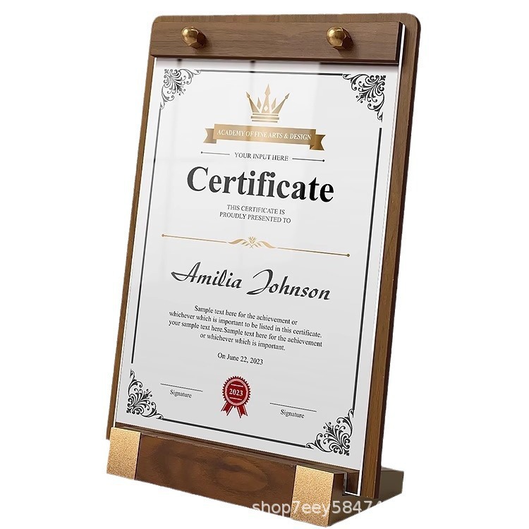 A4 tablero de escritorio acrílico, menú de madera maciza, marco A5, certificado de honor, marco de certificado de patente, pantalla de autorización image 6