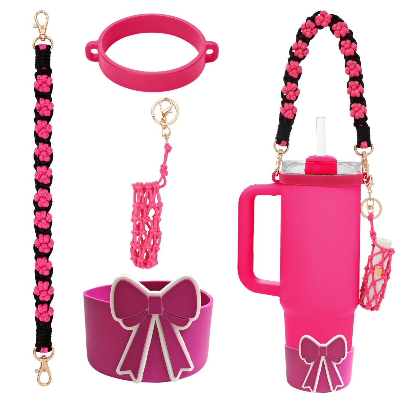 Accesorios de Amazon Stanley 40oz tejido corda de mano flor nudo gorra de paja cubierta taza colgante de pelo