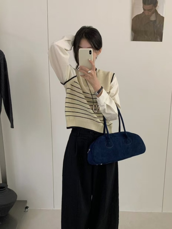 苏珊 韩系复古条纹假两件针织衫女2025秋冬季新款款式上衣27056|undefined