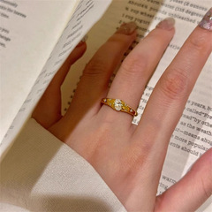 vintage中古星芒橢圓鋯石戒指女復古食指戒輕奢高級感可調節指環