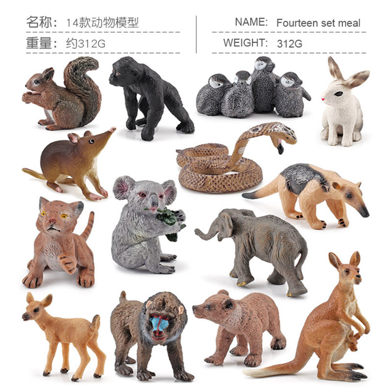 Transfronterizo de exportación mini modelo animal de simulación oso pardo cola blanca ciervo canguro Kaola ardilla decoración juguete