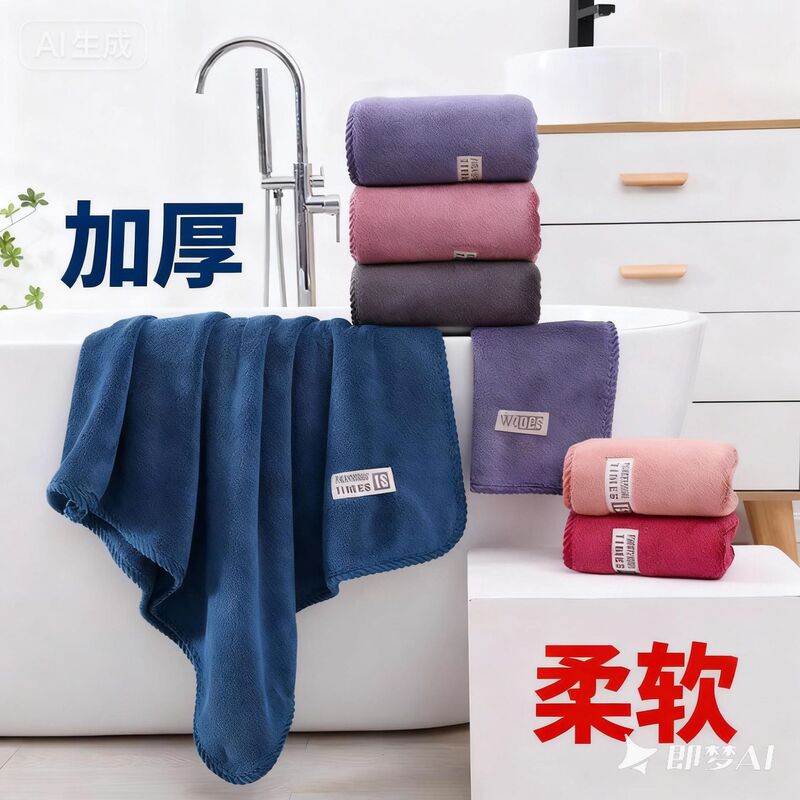 High-Density Coral Velvet Towel Set, New Thickened Ribbed Edge, Soft Household Absorbent Towel, Bath Towel, Factory Wholesale