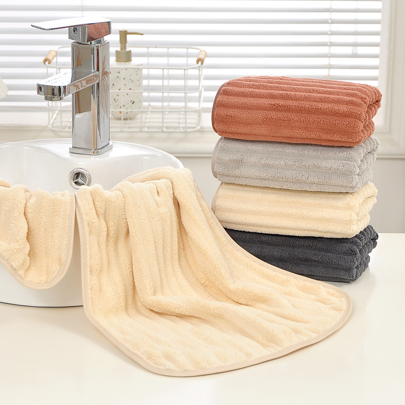 Factory wholesale candy strip coral fleece towel soft and light simple square towel vertical strip absorbent durable face towel