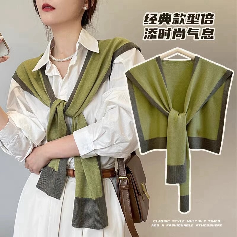 Korean Style Shawl Women's 2024 New Air-conditioned Room Thin Scarf Matching Shirt Color Matching Small Chanel Style Outer Wearable Small Wearcoat