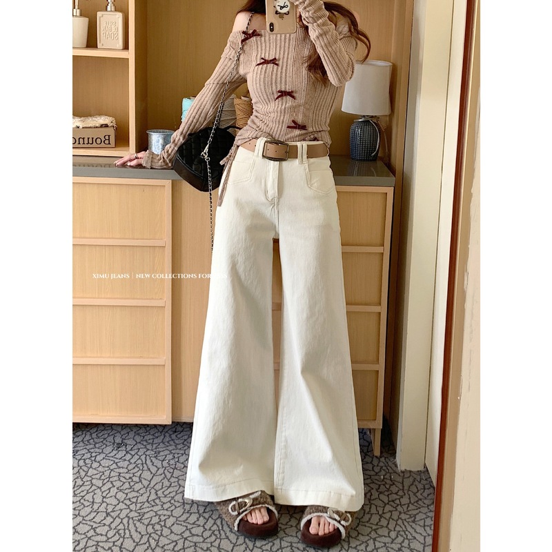 实拍 秋季新款高腰弹力显瘦微喇牛仔裤女宽松显瘦阔腿裤长裤88721|undefined