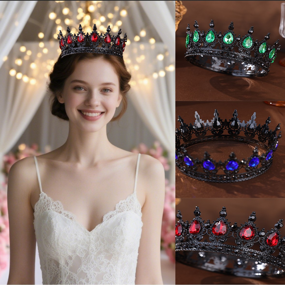 Cabecería de corona oscura corona de diamante negro adornos de pelo Halloween Día de los Muertos vestidos accesorios de estilo