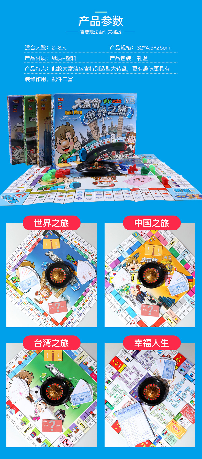 Authentisches Monopoly-Spiel Schachspiel S-Version Bronzemedaille Silbermedaille Welt-China-Tour Kinder-Monopoly-Brettspiel Spielzeug