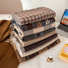 2025新款咖啡色加厚围巾女冬保暖流苏围脖软糯男百搭情侣披肩批发