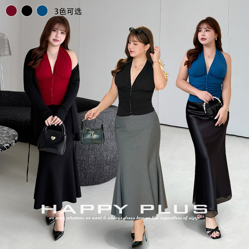 Runchi Plus Size Halter Neck Backless V-Neck Mesh Camisole 9489 Concert Music Festival Camisole Top