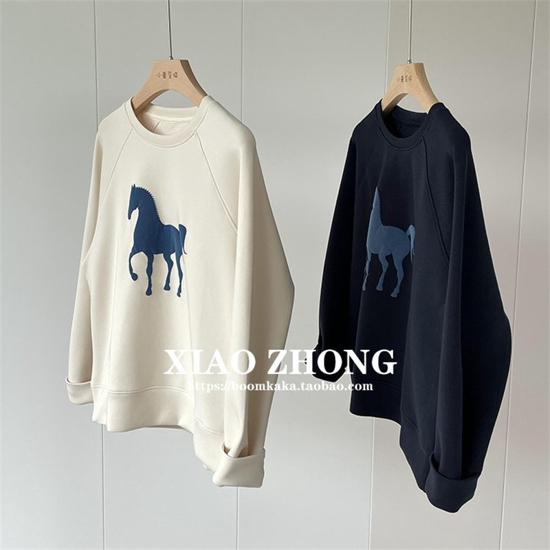 Clearance leak-picking counter withdrawal cabinet luxury air cotton sweater women's age-reducing foam printed round neck loose top autumn Clearance leak-picking counter withdrawal cabinet luxury air cotton sweater women's age-reducing foam printed round neck loose top autumn