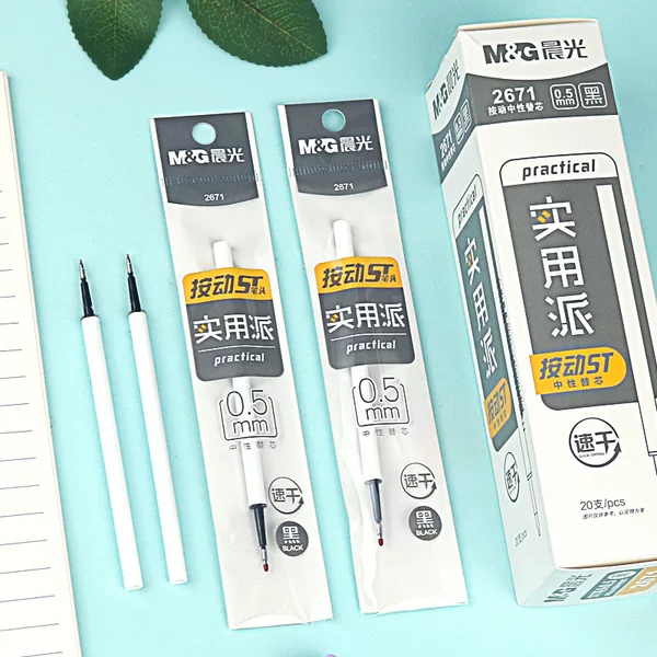 2671 Practical Press-Type Refill 0.5mm St Pen Tip Quick-Dry Black Ink Press-Style Gel Pen Refill
