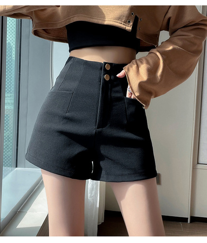 Women's High-Waisted Black Wide-Leg Suit Shorts for Outerwear A-Line Pants Slimming Summer 23 Petite