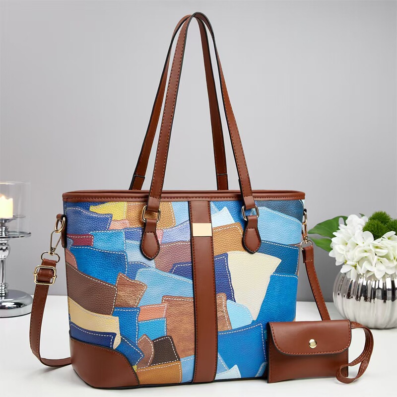 Cross-Border New Handbag Colorful Plaid Handmade Stitching Contrasting Color Single Shoulder Women's Bag Fashion Trendy Texture Crossbody Bag