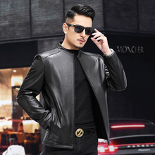 海宁春秋季新款头层牛皮立领拉链休闲商务夹克真皮皮衣男士外套