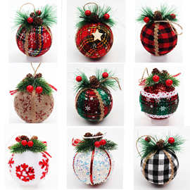 6cm8cm亚马逊球格子圣诞树装饰针织松针布艺泡沫包布球圣诞氛围