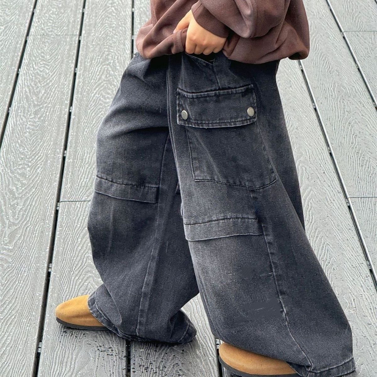 Nuevos pantalones negros para niños, pantalones largos casuales sueltos, pantalones de trabajo coreanos, pantalones jeans para niños image 2