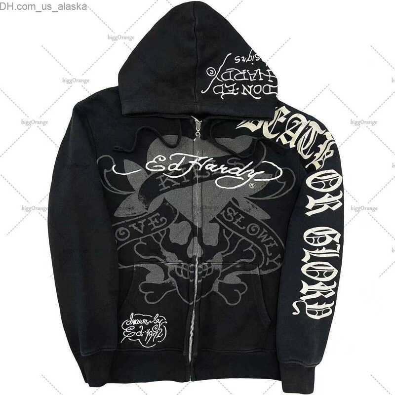 Skull Butterfly Street Hip Hop Gothic Harajuku Y2k Black Zipper Double Layer Hoodie Women's Jacket Sweater