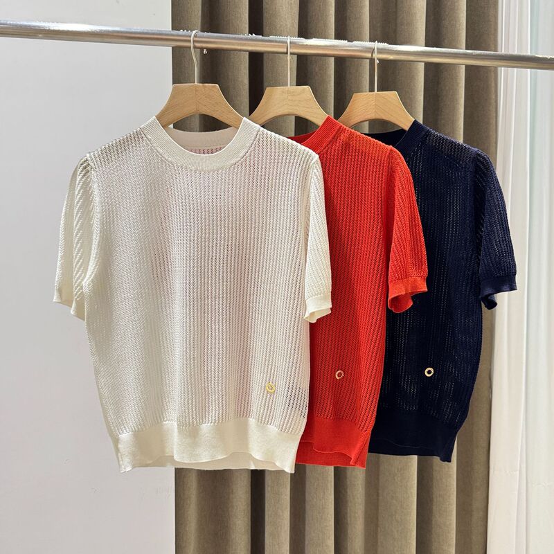 LP Hollow-out Knitwear Women's Short-sleeved Summer Thin Cotton Yarn Design Sense Niche Light Mature Short-sleeved T-shirt Women's Top
